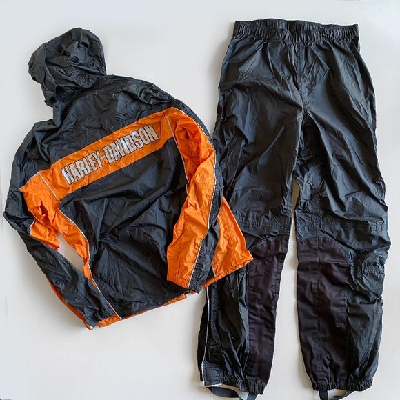 Harley Davidson 2 Pcs SET Mens Generations Reflective Waterproof Black Rain Suit - Picture 1 of 12